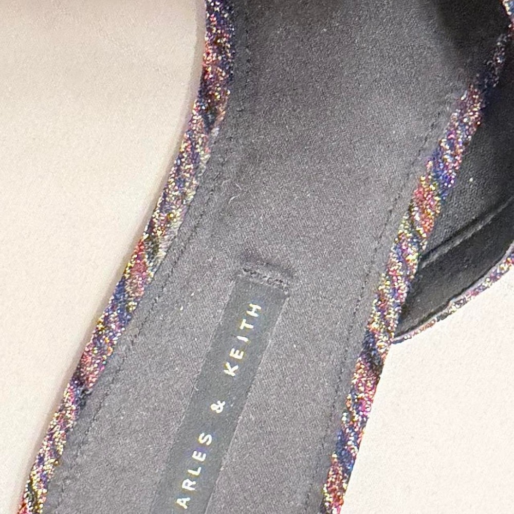 Charles & Keith Womens Multicolor Glitter Stripe Pointed Toe Flat Mules Size 40 - Picture 3 of 4